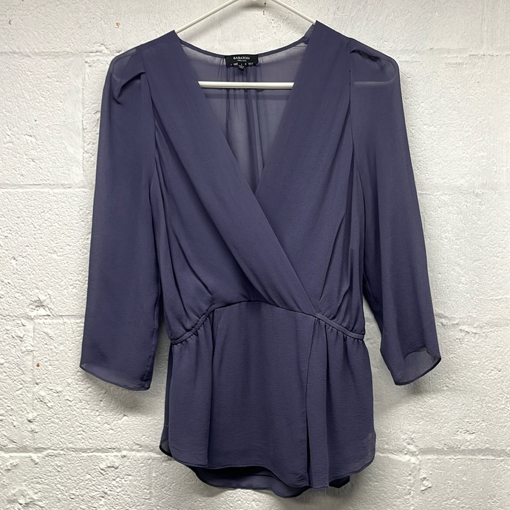 Aritzia Babaton Womens 100% Silk Peplum wrap Blouse, Size Small